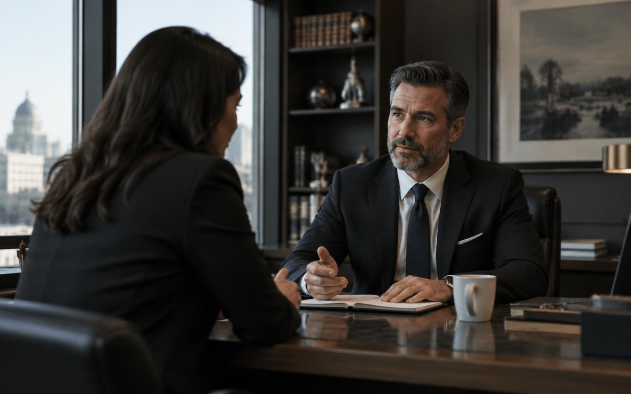 Legal professional consulting with a client